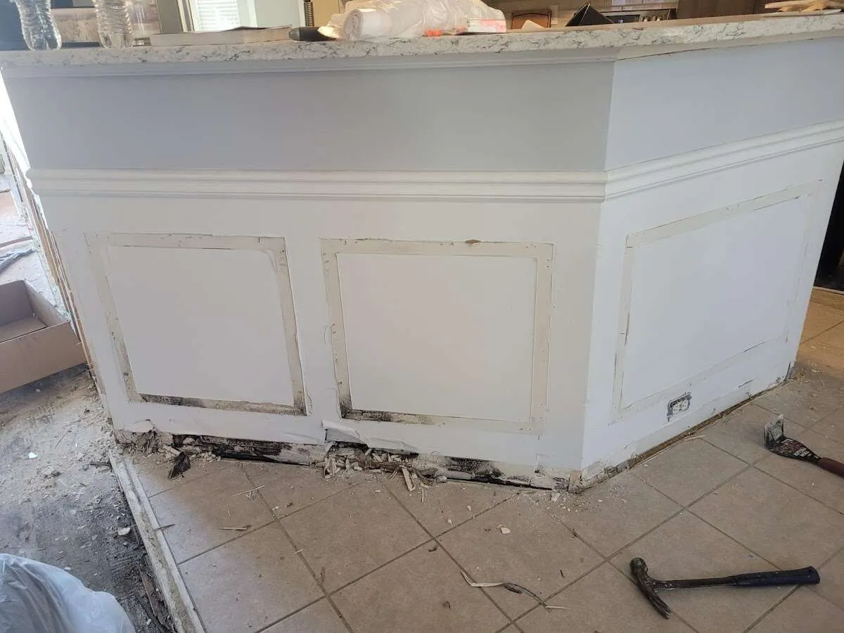 Water damage and mold on kitchen during Sewage Cleanup & Sanitation in Niagara Falls